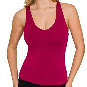 Double-Layered V-Neck Tank Top in Cabernet